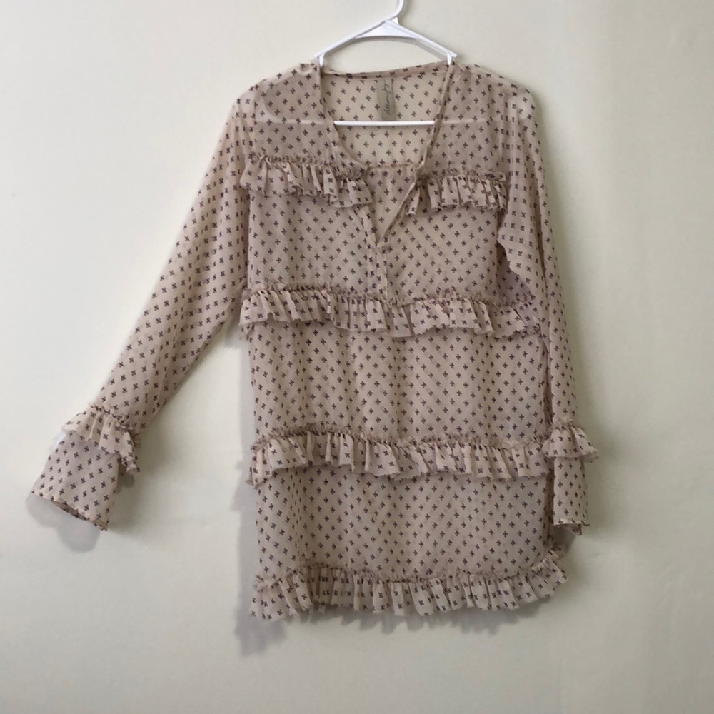 Allison Joy Blouse x small tiered ruffles sheer long sleeve